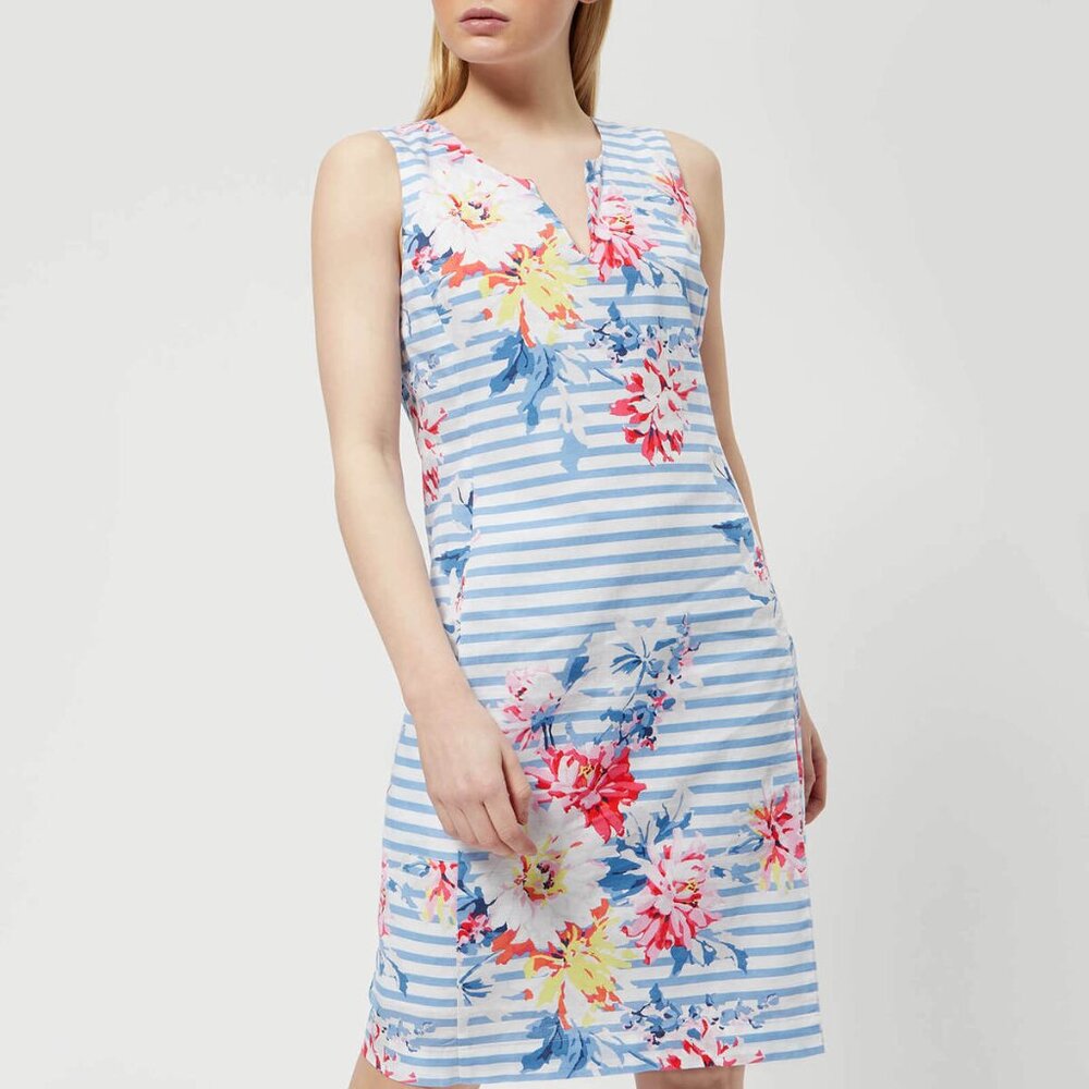 Joules Blue and White Striped Floral Sleeveless Dress